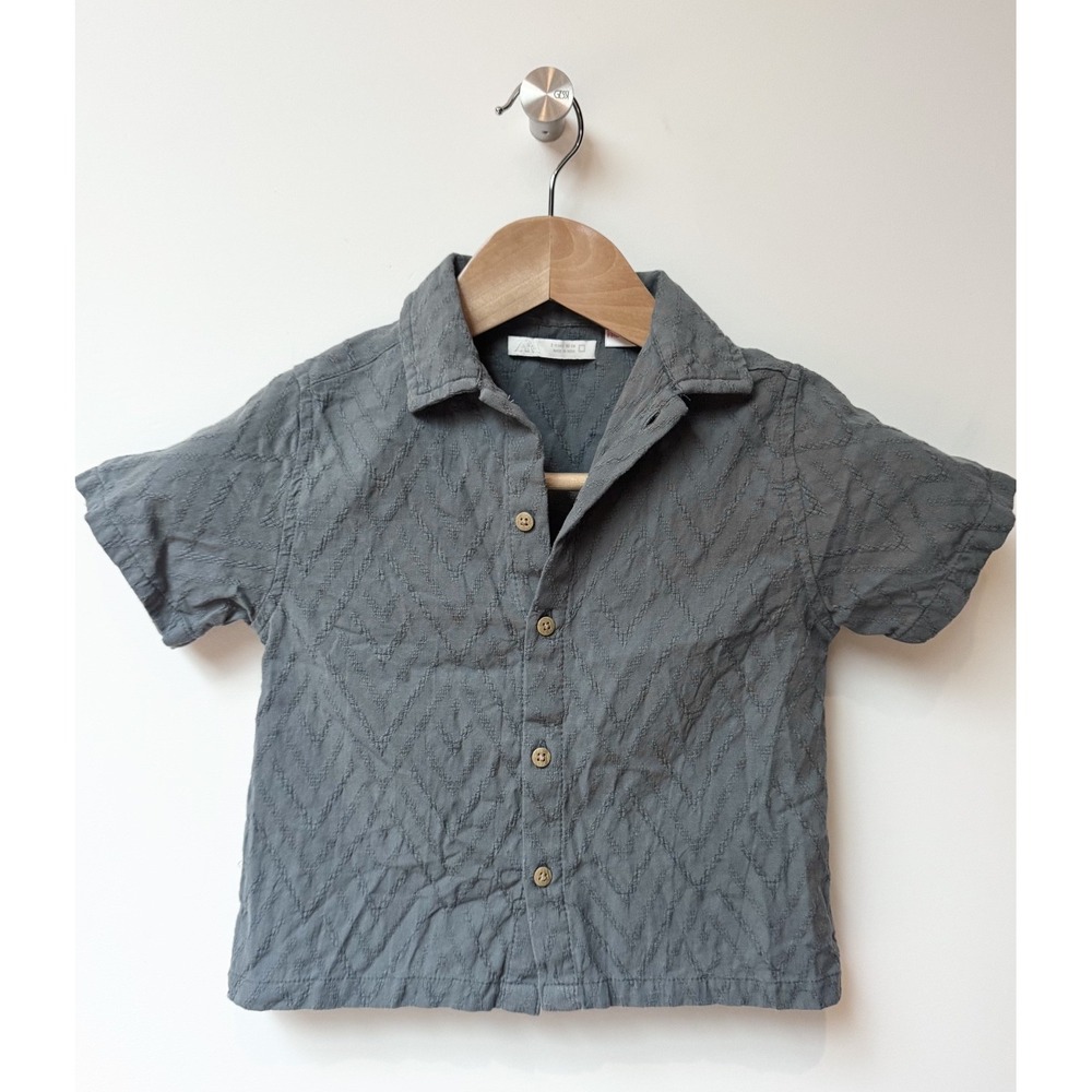 Zara Kids Boys‎ Button Up Cotton Short Sleeve Gray Vacation Shirt Size 2T